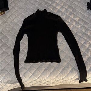Brandy Melville Black Ribbed Mock Neck Long Sleeve Top
